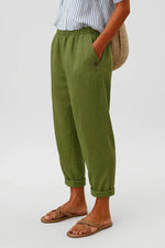 Pantalon à Jambe Large Taille Élastique en Lin pour Femme