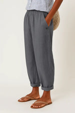 Pantalon à Jambe Large Taille Élastique en Lin pour Femme