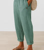 Pantalon à Jambe Large Taille Élastique en Lin pour Femme