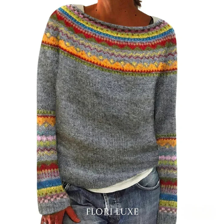 Pull Oversize Jacquard à Col Rond et Manches Longues pour Femme