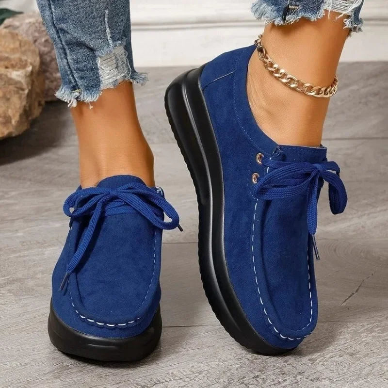 Mocassin Confort à Lacets et Semelle Plateforme en Suédine pour Femme