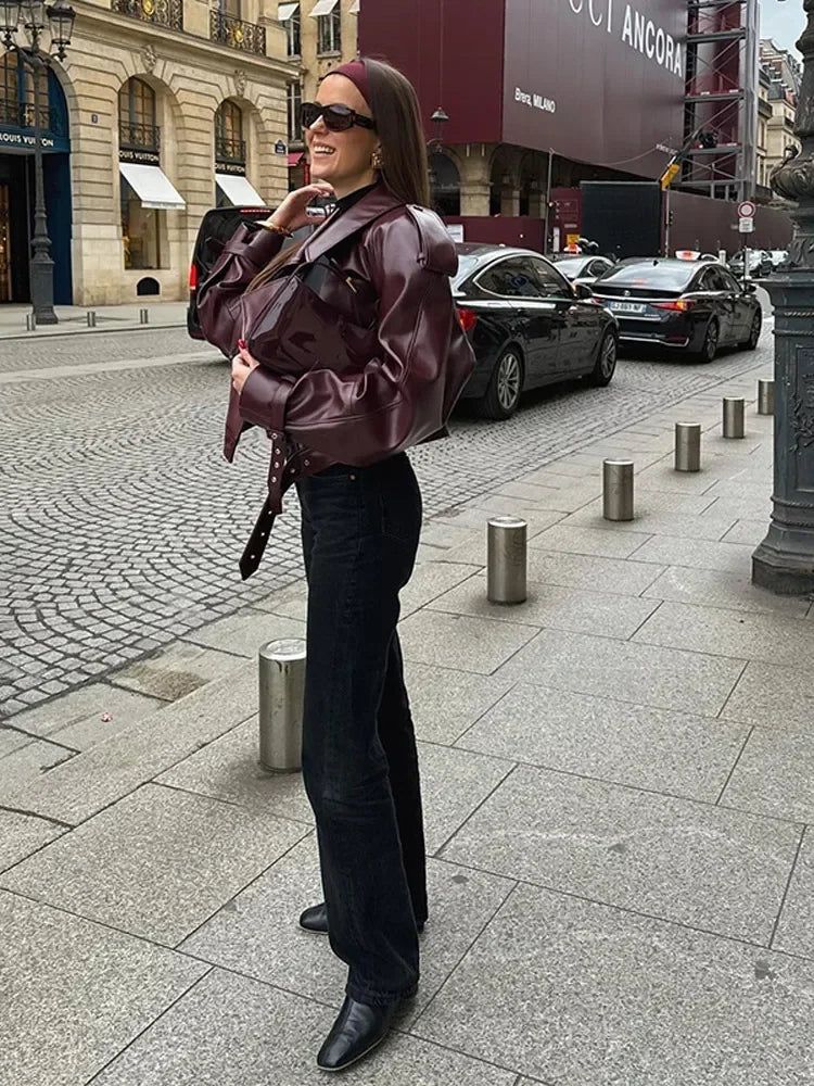 Veste courte en cuir synthétique pour Femme