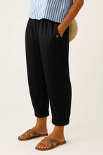 Pantalon à Jambe Large Taille Élastique en Lin pour Femme