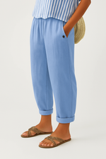 Pantalon à Jambe Large Taille Élastique en Lin pour Femme