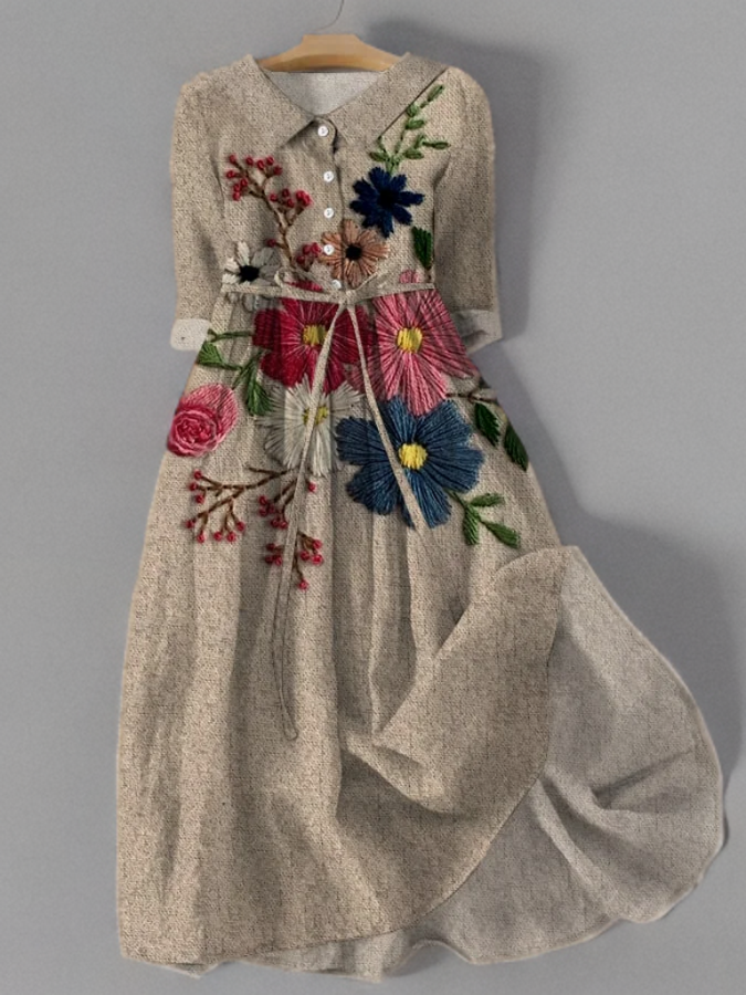Robe Longue en Dentelle Botanique avec Poches pour Femme | Idéale pour les Sorties