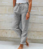 Pantalon Décontracté Taille Haute en Coton et Lin pour Femme