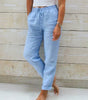 Pantalon Décontracté Taille Haute en Coton et Lin pour Femme