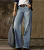 Pantalon en Jean Large et Délavé à Taille Mi-Haute pour Femme