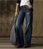 Pantalon en Jean Large et Délavé à Taille Mi-Haute pour Femme