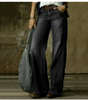Pantalon en Jean Large et Délavé à Taille Mi-Haute pour Femme