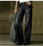 Pantalon en Jean Large et Délavé à Taille Mi-Haute pour Femme