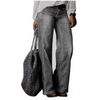 Pantalon en Jean Large et Délavé à Taille Mi-Haute pour Femme