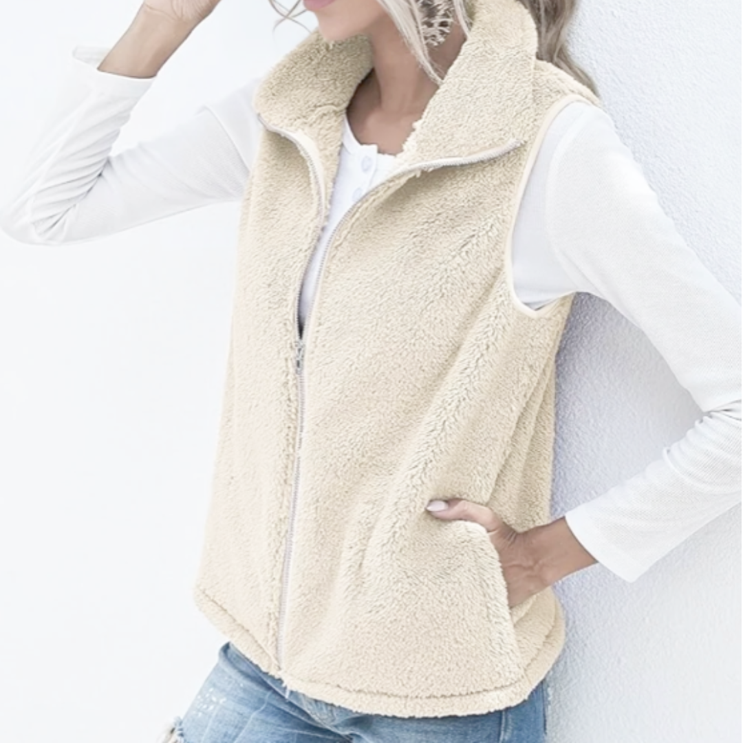 Gilet Sans Manches Zippé en Polaire pour Femme