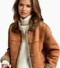 Veste Courte Structurée en Daim avec Bordures Effet Mouton pour Femme