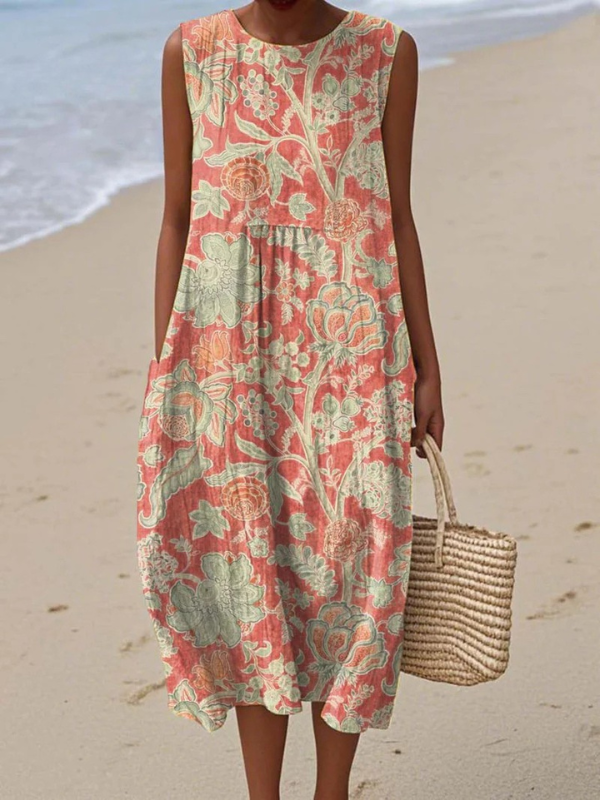 Robe Midi Imprimée Sans Manches pour Femme