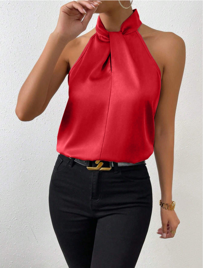 Top Satiné Sans Manches à Nœud pour Femme | Idéal pour les Sorties