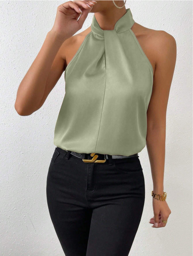 Top Satiné Sans Manches à Nœud pour Femme | Idéal pour les Sorties
