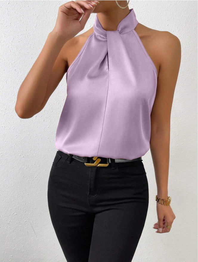 Top Satiné Sans Manches à Nœud pour Femme | Idéal pour les Sorties