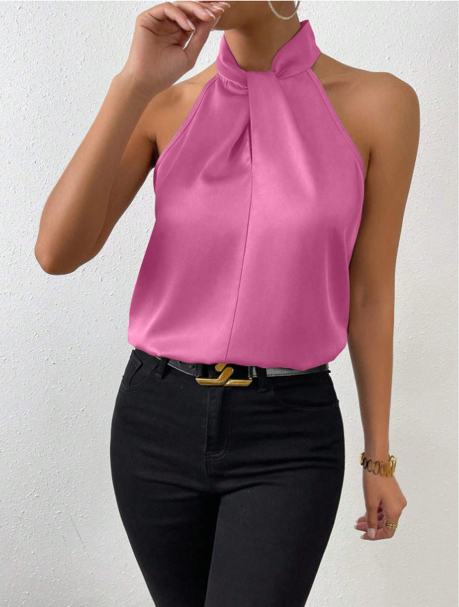 Top Satiné Sans Manches à Nœud pour Femme | Idéal pour les Sorties