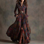 Robe Maxi Longue à Carreaux Vintage pour Femmes