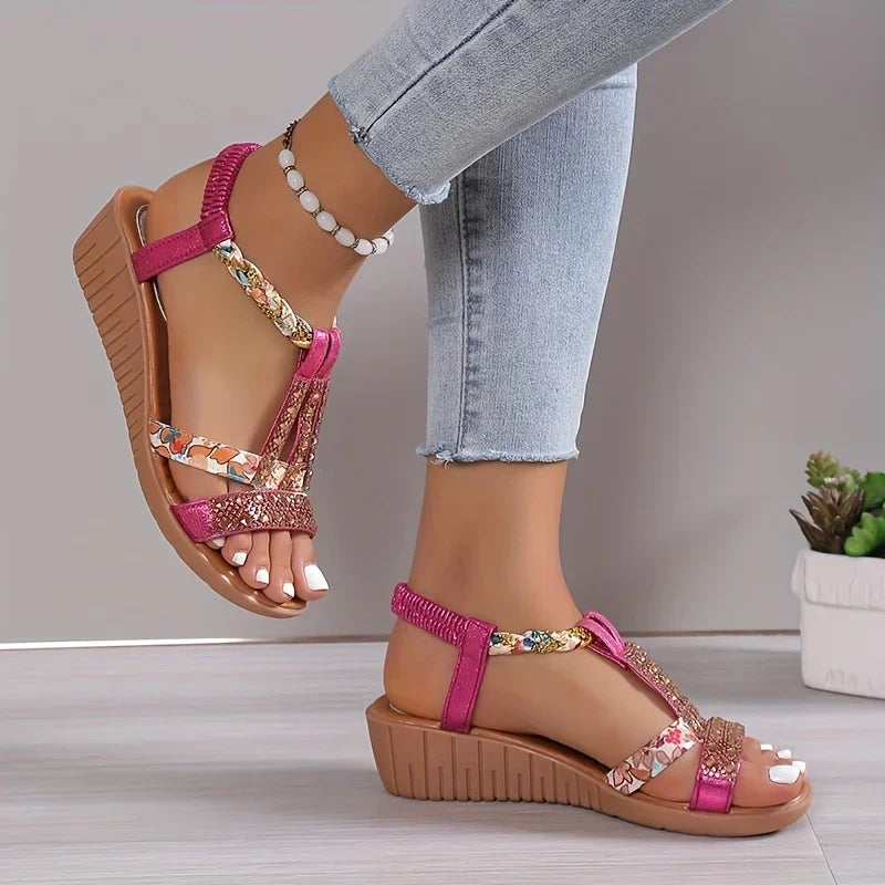 Sandales Compensées à Strass pour Femme | Idéales pour les Sorties