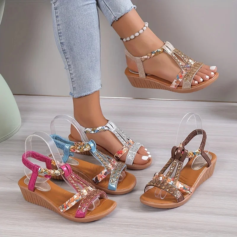 Sandales Compensées à Strass pour Femme | Idéales pour les Sorties