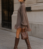 Robe Pull Courte Ample Femme à Manches Longues avec Volants en Tulle