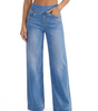 Jean Large Taille Haute et Coupe Droite avec Poches pour Femme