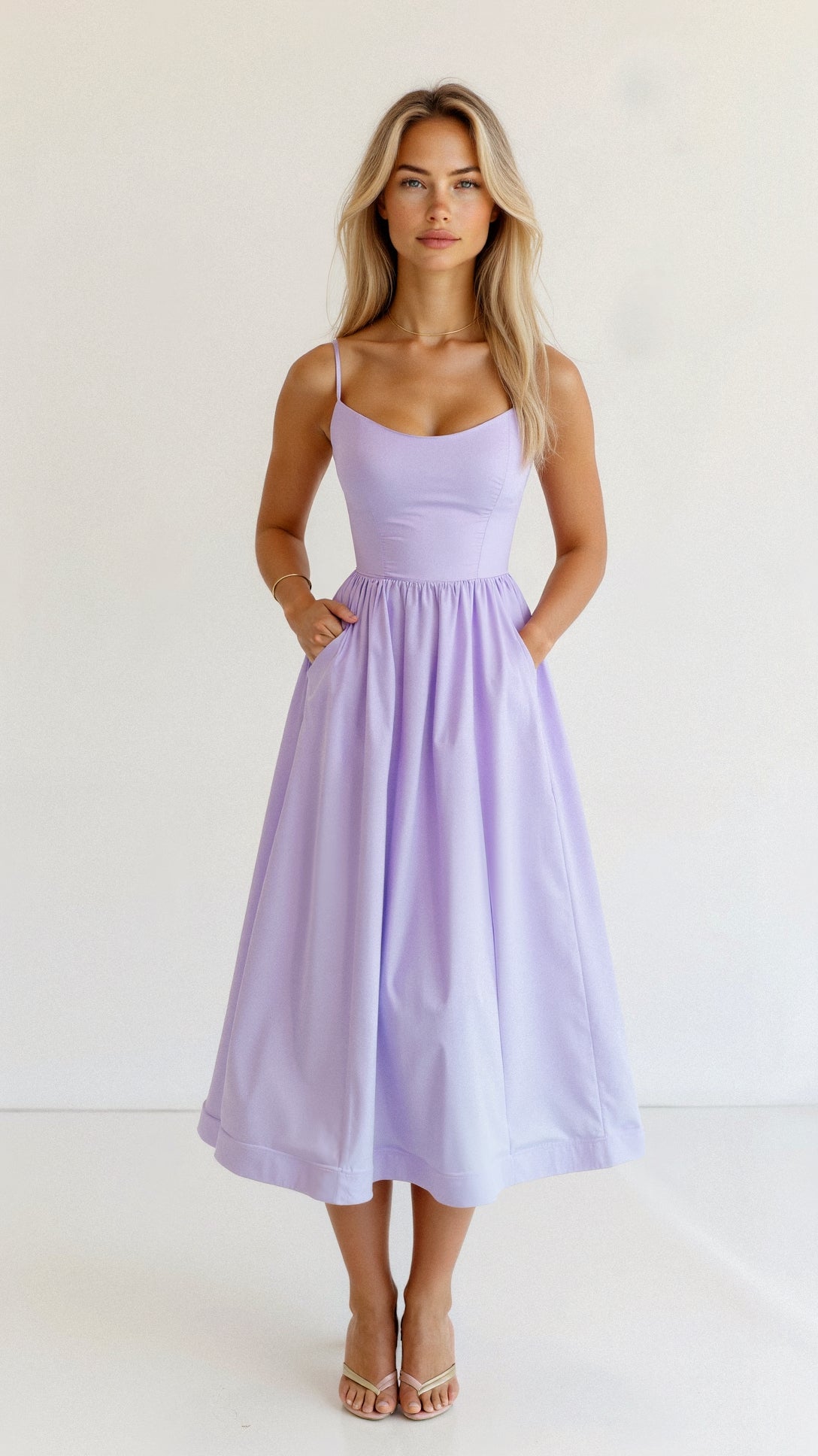 Robe Midi à Encolure Ascot et Coupe Évasée pour Femme | Idéale pour l'Été