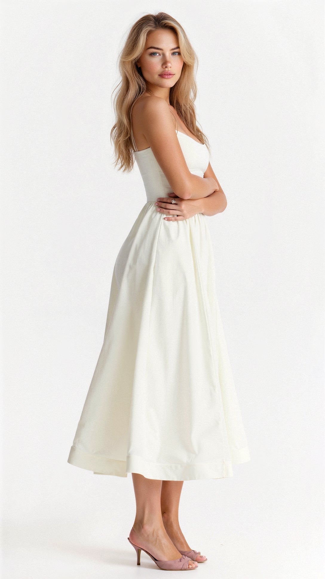 Robe Midi à Encolure Ascot et Coupe Évasée pour Femme | Idéale pour l'Été