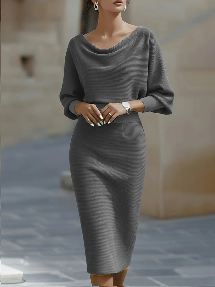 Robe midi à manches chauve-souris pour femmes