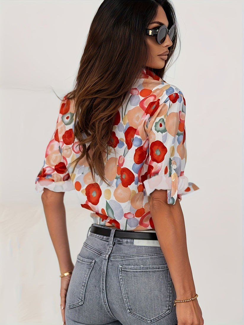 Blouse à Manches Longues Imprimée Fleurie pour Femmes