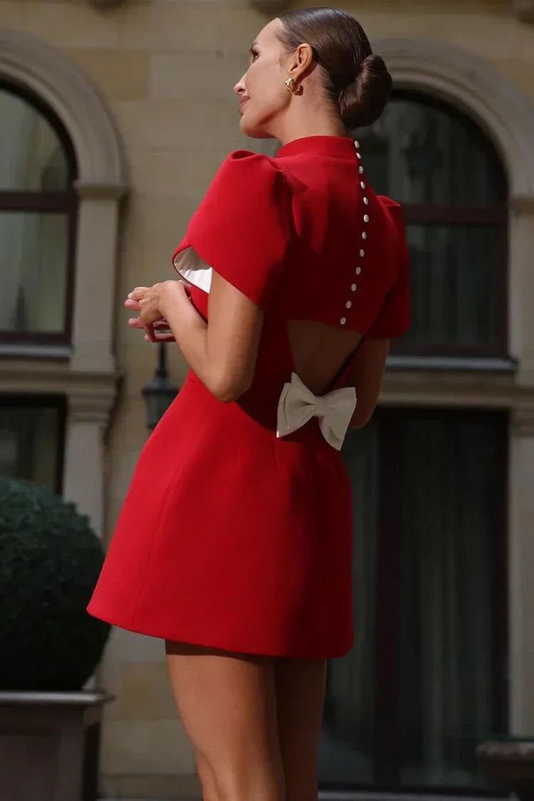 Robe Courte Élégante avec Nœud pour Femmes