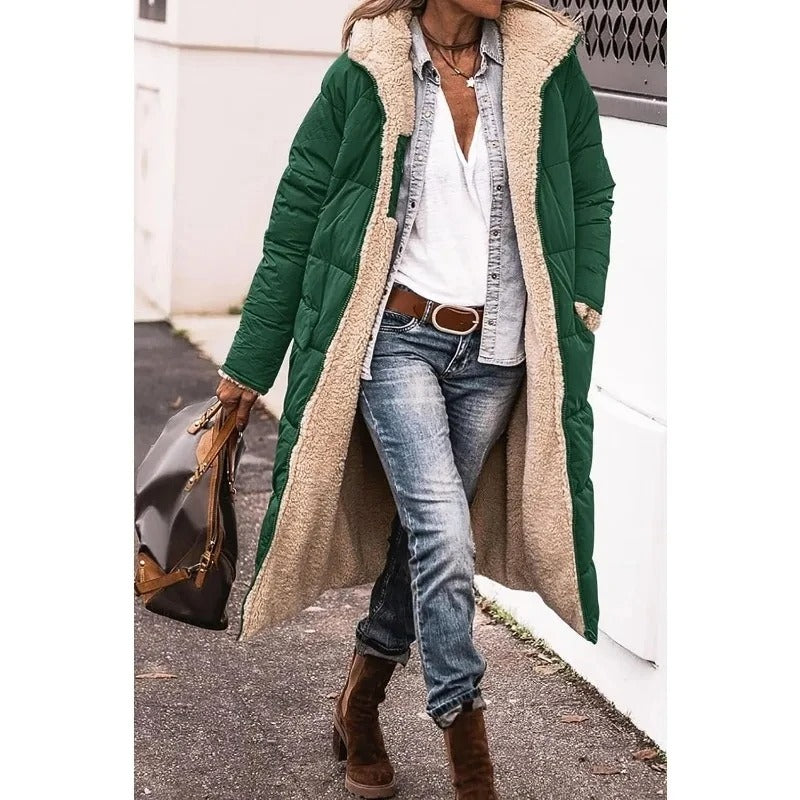 Doudoune Longue à Capuche et Doublure Sherpa pour Femme