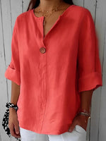 Blouse en Lin Col V à Manches 3/4 pour Femme | Idéale pour le Quotidien