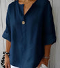 Blouse en Lin Col V à Manches 3/4 pour Femme | Idéale pour le Quotidien
