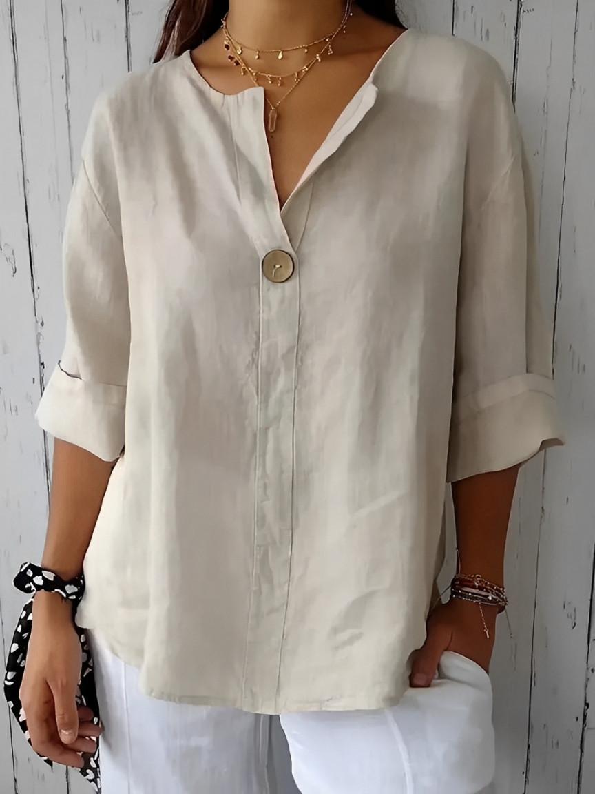 Blouse Ample à Col V et Manches Courtes pour Femme | Idéale pour le Quotidien