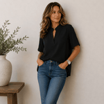 Blouse Femme Col V Manches Courtes Coupe Fluide Unie - Emilia Lane