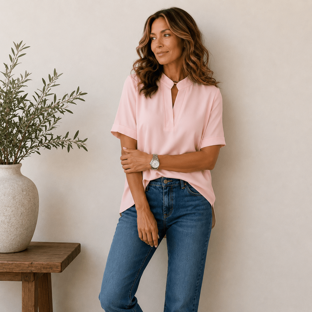 Blouse Femme Col V Manches Courtes Coupe Fluide Unie - Emilia Lane