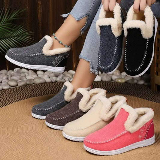 Bottes Cheville Casual Doublées en Fausse Fourrure pour Femmes