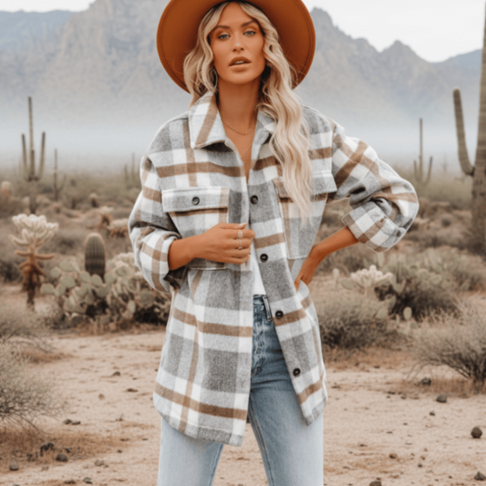 Manteau Style Flanelle à Carreaux pour Femmes