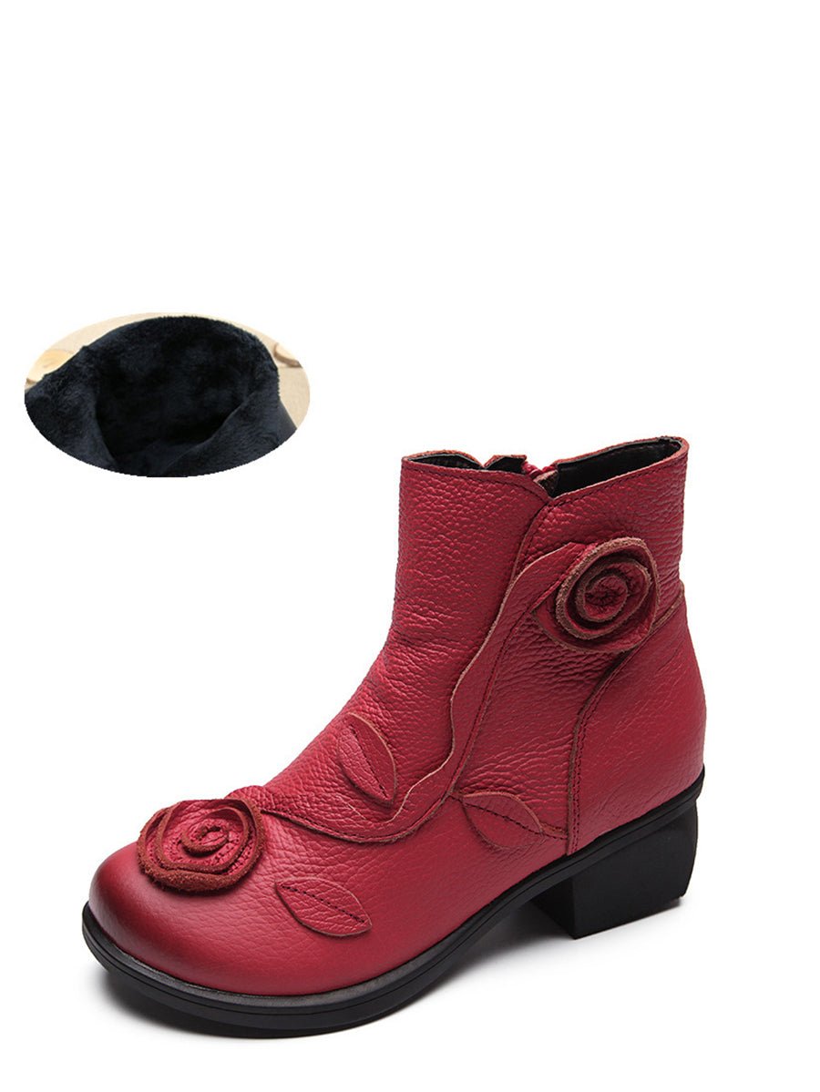 Bottes à Talon Moyen en Cuir avec Motifs Floraux pour Femme - Emilia Lane