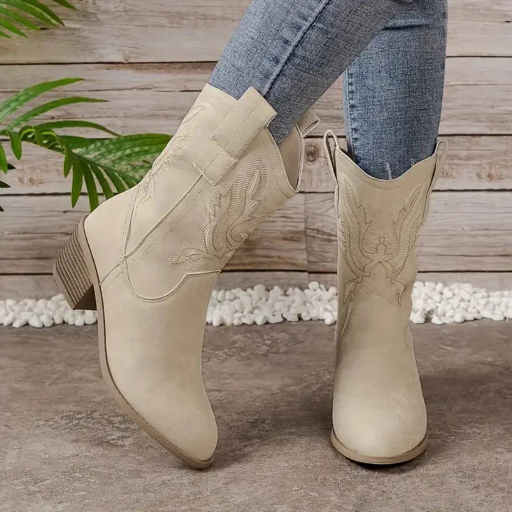 Bottes de Cheville Brodées Style Western pour Femmes - Emilia Lane