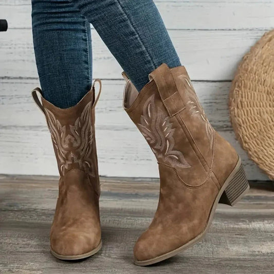 Bottes de Cheville Brodées Style Western pour Femmes - Emilia Lane
