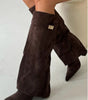 Botte Haute à Revers en Daim pour Femme