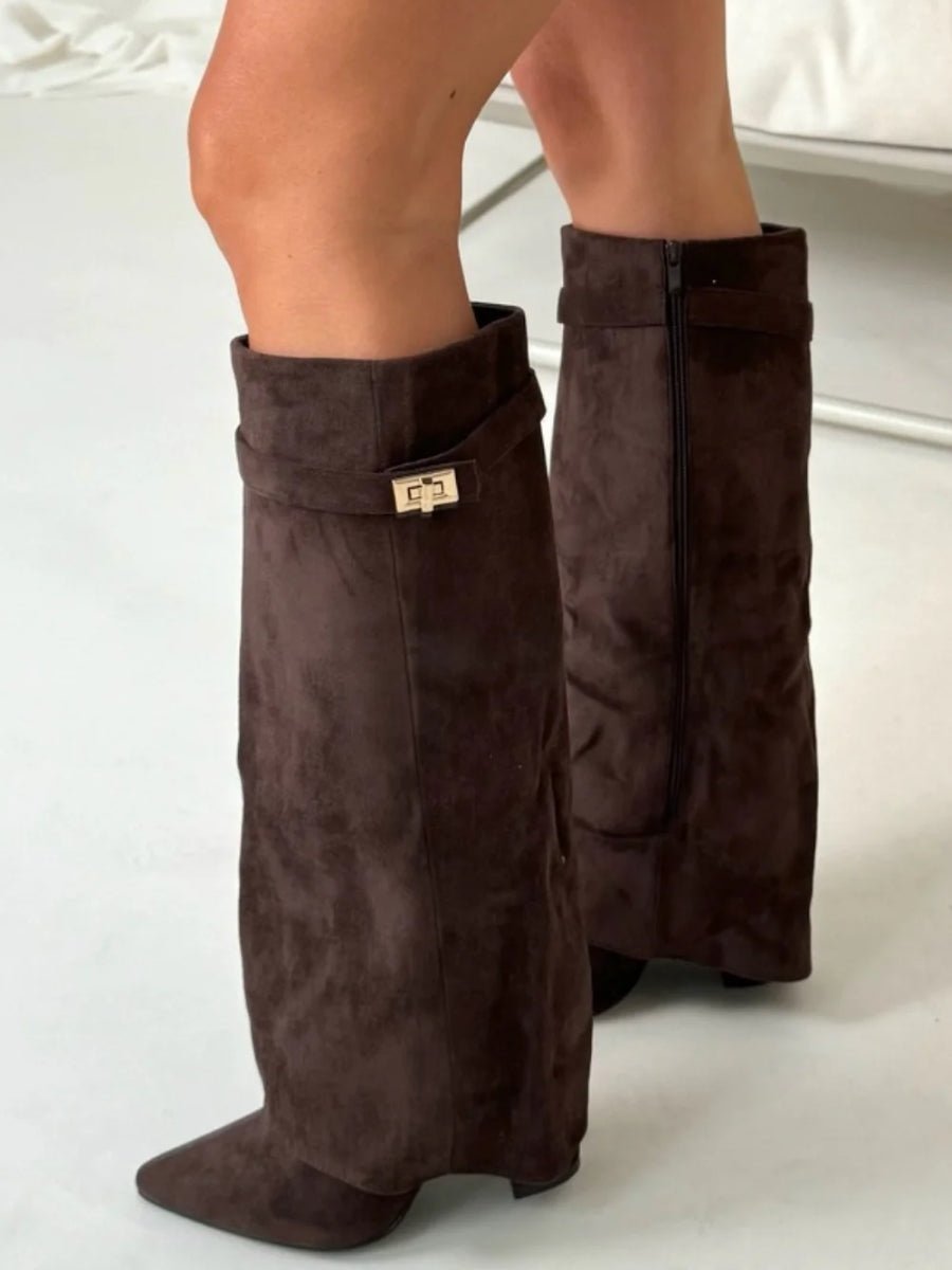 Botte Haute à Revers en Daim pour Femme