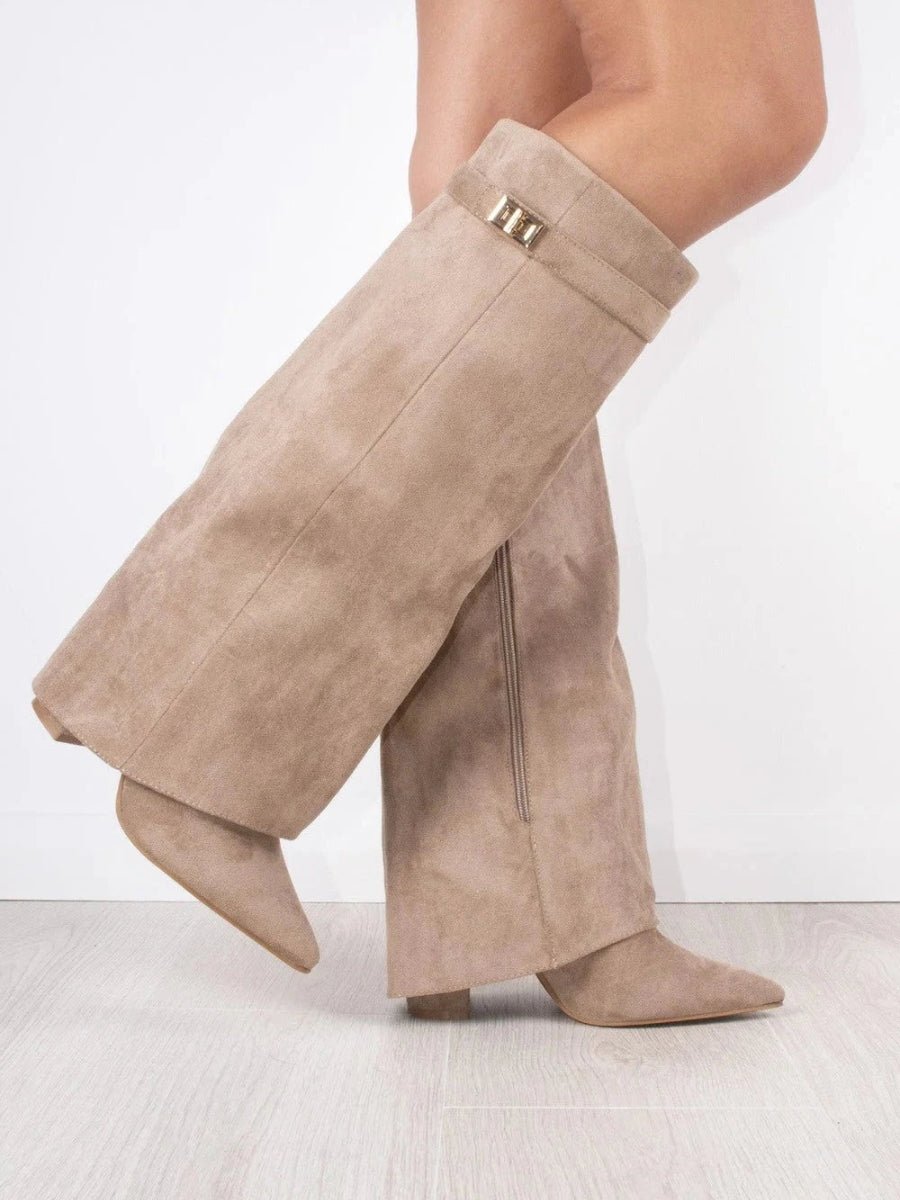 Botte Haute à Revers en Daim pour Femme