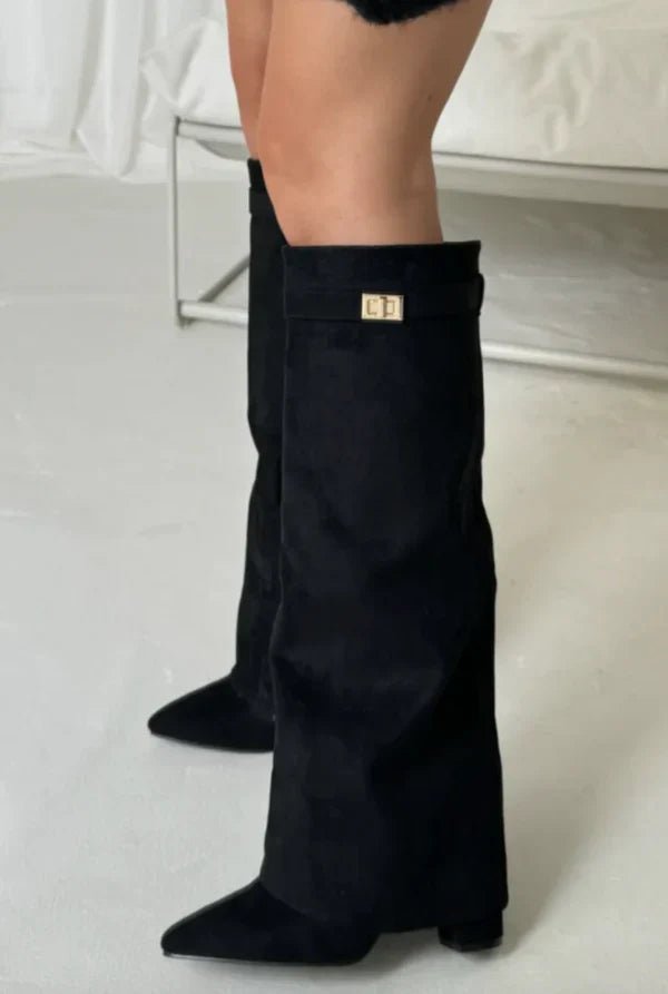 Bottes Hauteur Genou à Talon Bloc en Suède pour Femmes - Emilia Lane
