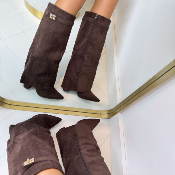 Bottes Hauteur Genou à Talon Bloc en Suède pour Femmes - Emilia Lane