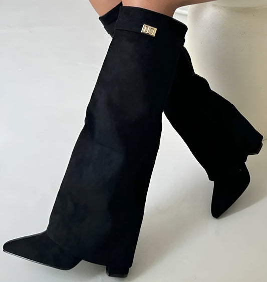 Bottes Hauteur Genou à Talon Bloc en Suède pour Femmes - Emilia Lane